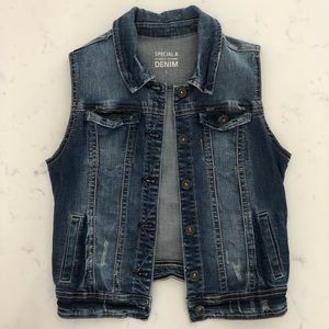 Special A Denim Jean Vest, Faded Blue, Lightly Distressed, Size Small